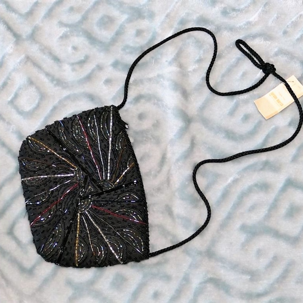 Multicolor Beaded Black Evening Purse Vintage